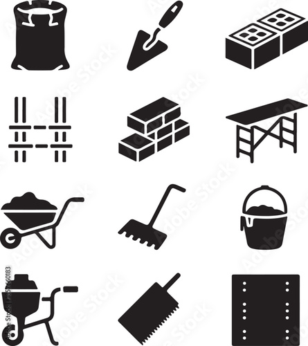 vector set of construction tools Essential tools and materials for home construction and bricklaying projects