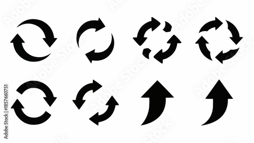 Collection of Black Circular Arrows for Graphic Design and Direction.