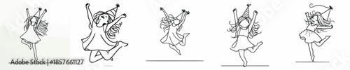 vector of a little girl jumping happily in the new year