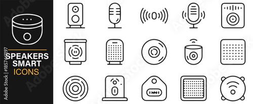 Smart speaker and wireless audio line icons