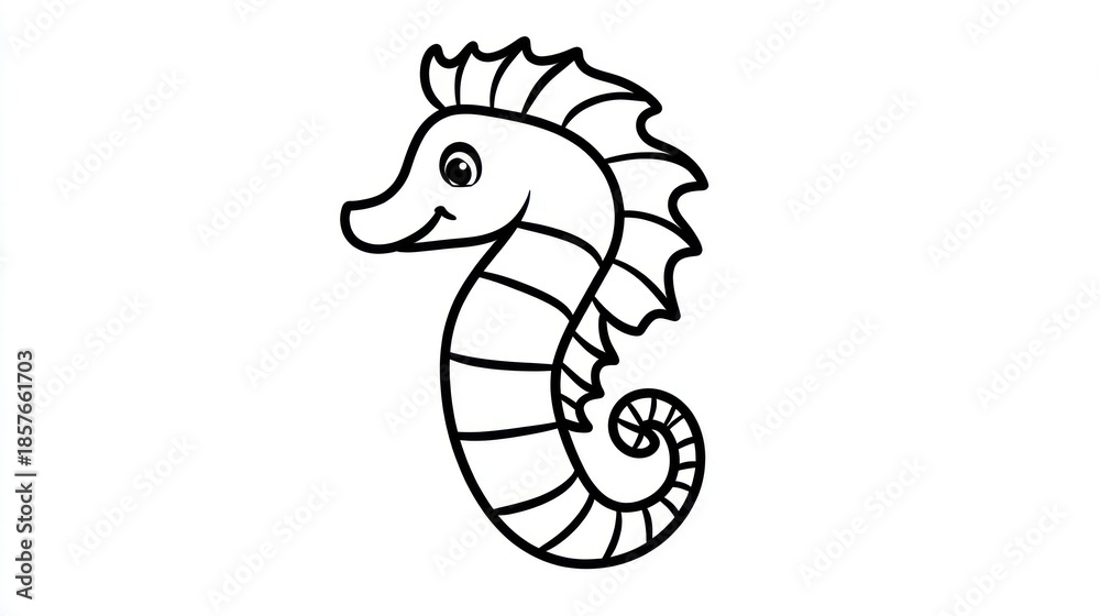 Fototapeta premium Cute cartoon seahorse coloring page, fun for kids