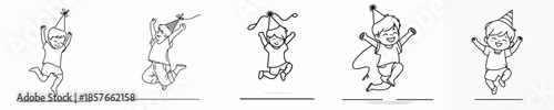 vector of a little boy jumping happily in the new year