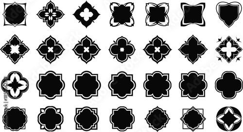 Ornamental Geometric Frame and Label Shape Collection with Decorative Badges and Emblems Black Vector Set
