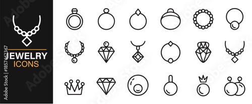 Wedding and engagement jewelry line icons