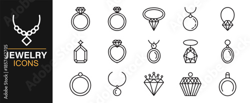 Rings, necklaces and earrings line icons