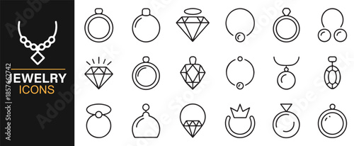 Jewelry and fashion accessories line icon set