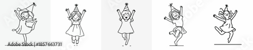 vector of a little girl jumping happily in the new year