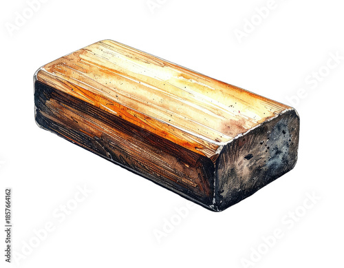 Watercolor illustration of a rectangular piece of cut wood