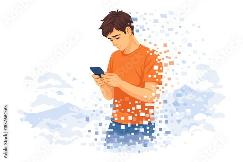 Digital addiction and smartphone dependence concept, isolated person