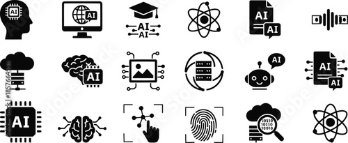 Collection of Artificial Intelligence Icons Representing Technology and Innovation