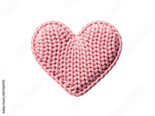 Handmade pink crochet heart isolated on transparent background