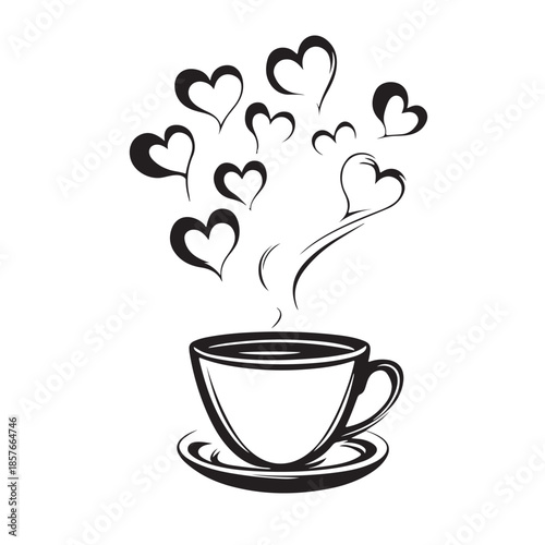 Coffee Cup with Heart Shaped Steam. Vector illustration drawing