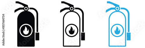Fire extinguishers in black, white, orange, and blue colors,Fire extinguisher icon set.Fire extinguisher icon. Fire safety.vector illustration,