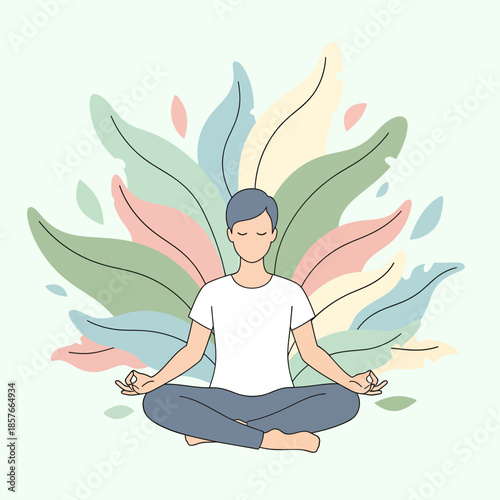 Man Meditating in Lotus Position Peacefully.