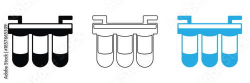 Test tubes in a rack for science experiments,Test tube icon vector. Logo Template illustration design,Test tube icon set, different kind of flask,Laboratory glassware symbol collection.