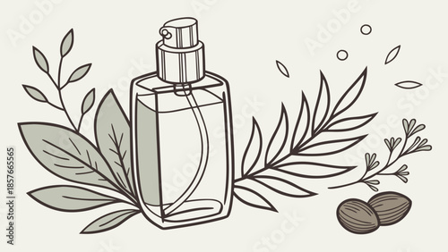 Luxury glass olive oil bottle and fresh olives with transparent liquid aroma isolated on blue