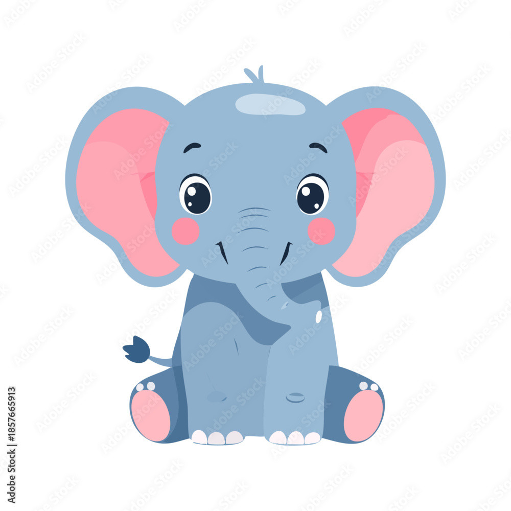 Fototapeta premium Cute Cartoon Elephant Vector Illustration – Adorable Baby Animal Character