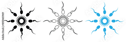 Sperm cells radiating outward in three styles,Sperm icon flat design illustration,Sperm icon flat editable icon mark set.Abstract sperm set icon, sperm icon and sperm vector that runs towards the egg