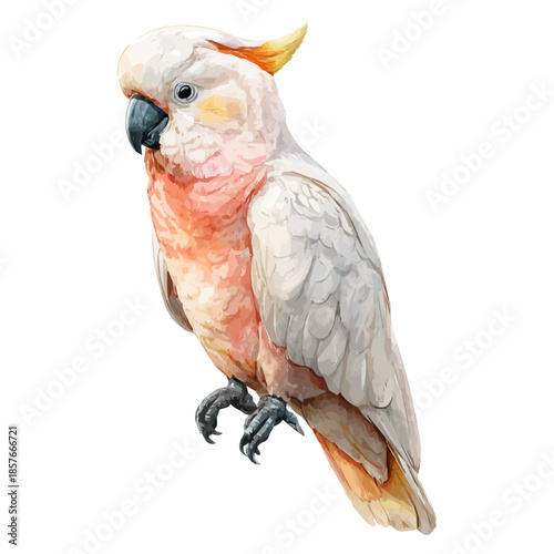 Cockatoo, watercolor painting vector, isolated on a white background.