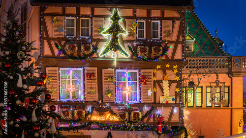 фотографія Beautiful Christmas decorations in the famous Christmas Market in Colmar in Fran