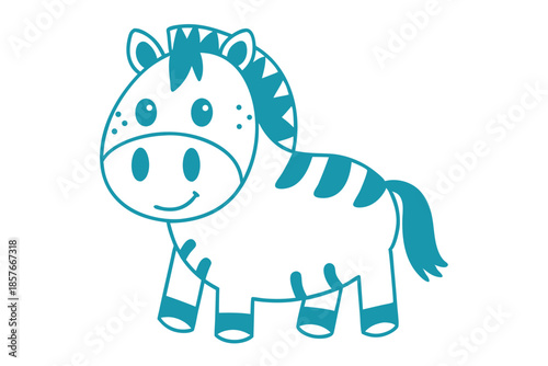Cute cyan cartoon zebra smiling gently with its mane and tail outlined
