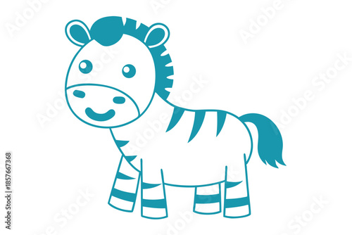 The adorable smiling blue zebra stands peacefully, with simple striped patterns adorning its body