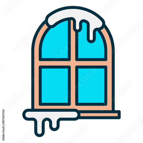 Icon of a frozen window buried in snow in winter