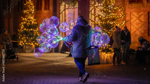 Beautiful Christmas decorations in the famous Christmas Market in Colmar in France on December 26th 2025