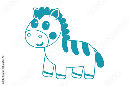 Cute zebra character with blue outline stands peacefully on a white background