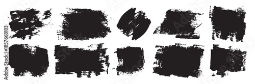 Brush lines set. Vector black paint brush spots, highlighter lines or felt-tip pen marker.Set of black strokes. Vector illustration.