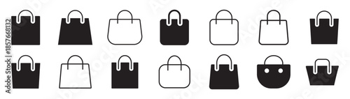 Shopping bag, shopping cart icon set vector isolated on white background. Bag icon set in thin line style.Vector illustration.