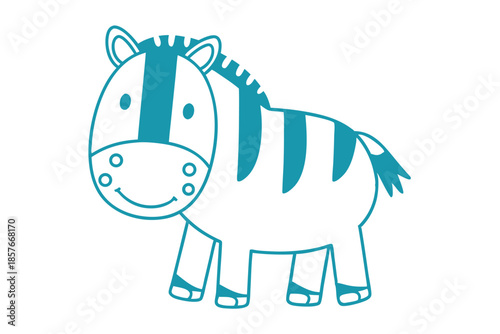 Cute stylized blue zebra outline with cartoon features smiles gently at us