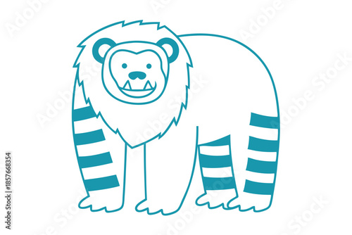 Whimsical beast with turquoise stripes and a toothy grin looks forward playfully