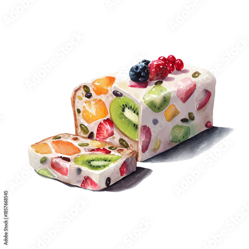 Fruitcake, watercolor vector, isolated on a white background.