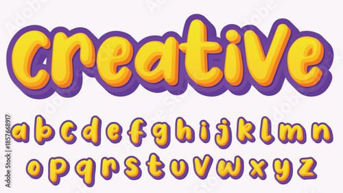 yellow and purple 3d rounded cartoon isolated font