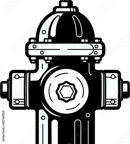Bold black and white graphic illustration of a fire hydrant, an essential element for urban safety and emergency preparedness