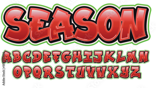 red and green outline bold graffiti style font