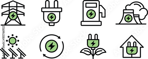 Icon Pack wind power, solar power, biomass, hydropower for Web Interfaces, Mobile Apps, UI UX and Digital Asset Use