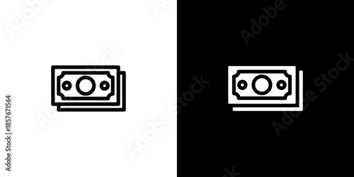 Banknotes icon concept with flat Black White Background. Vector illustration.