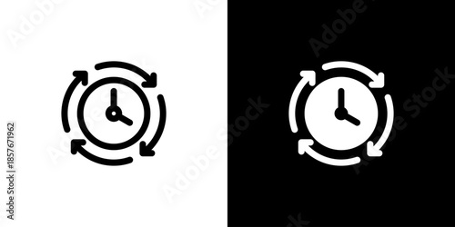 Time icon concept with flat Black White Background. Vector illustration.