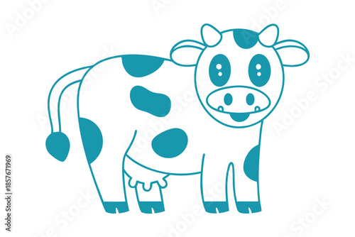 Stylized cartoon cow shows white body with turquoise spots in an isolated frame