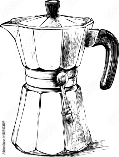 Classic stovetop espresso maker in detailed sketch style.