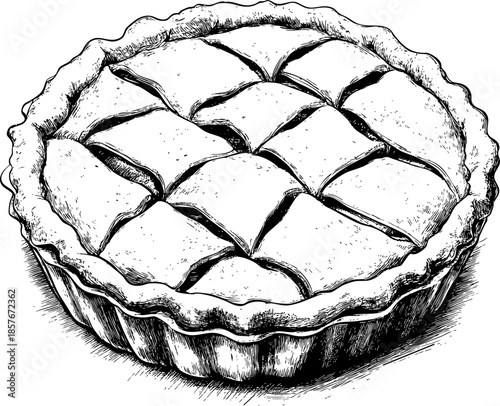 Hand-drawn apple pie with a golden lattice crust.