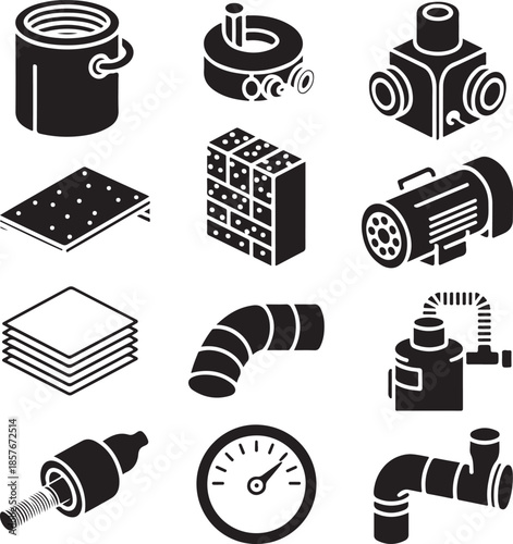 Industrial pipes and valves vector illustration