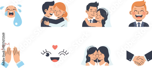 Cute Emotional Facial Expression and Hand Gesture Illustration Set