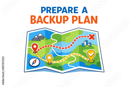 Colorful map illustration with prepared backup plan concept