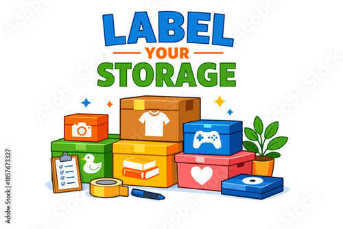 Organized storage solutions with labeled boxes for easy identification and organization