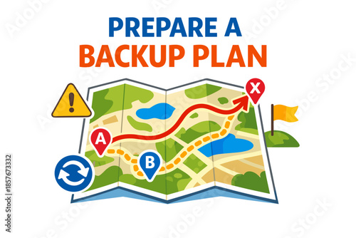 Backup plan preparation: navigate risks with marked route on illustrated map