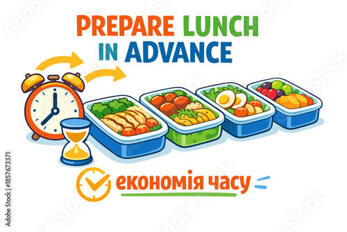 Preparing healthy lunches: meal prep containers and time management concept