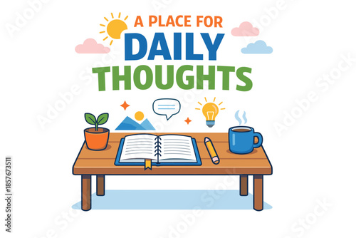 Cozy workspace with notebook for daily thoughts and ideas